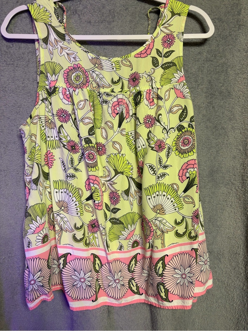 crown & ivy Lime Floral Scoop Neck Tank with Pink Accents